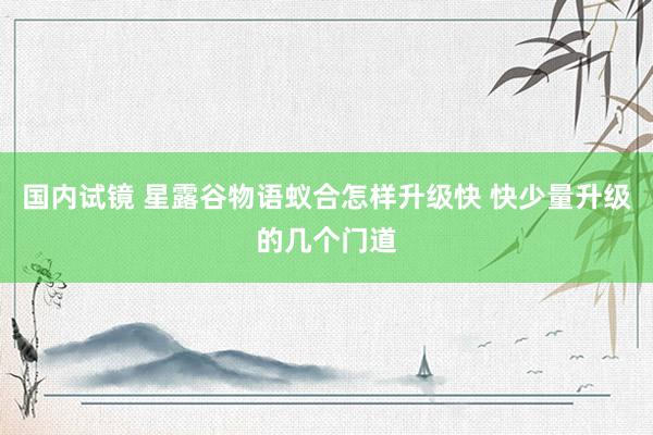 国内试镜 星露谷物语蚁合怎样升级快 快少量升级的几个门道